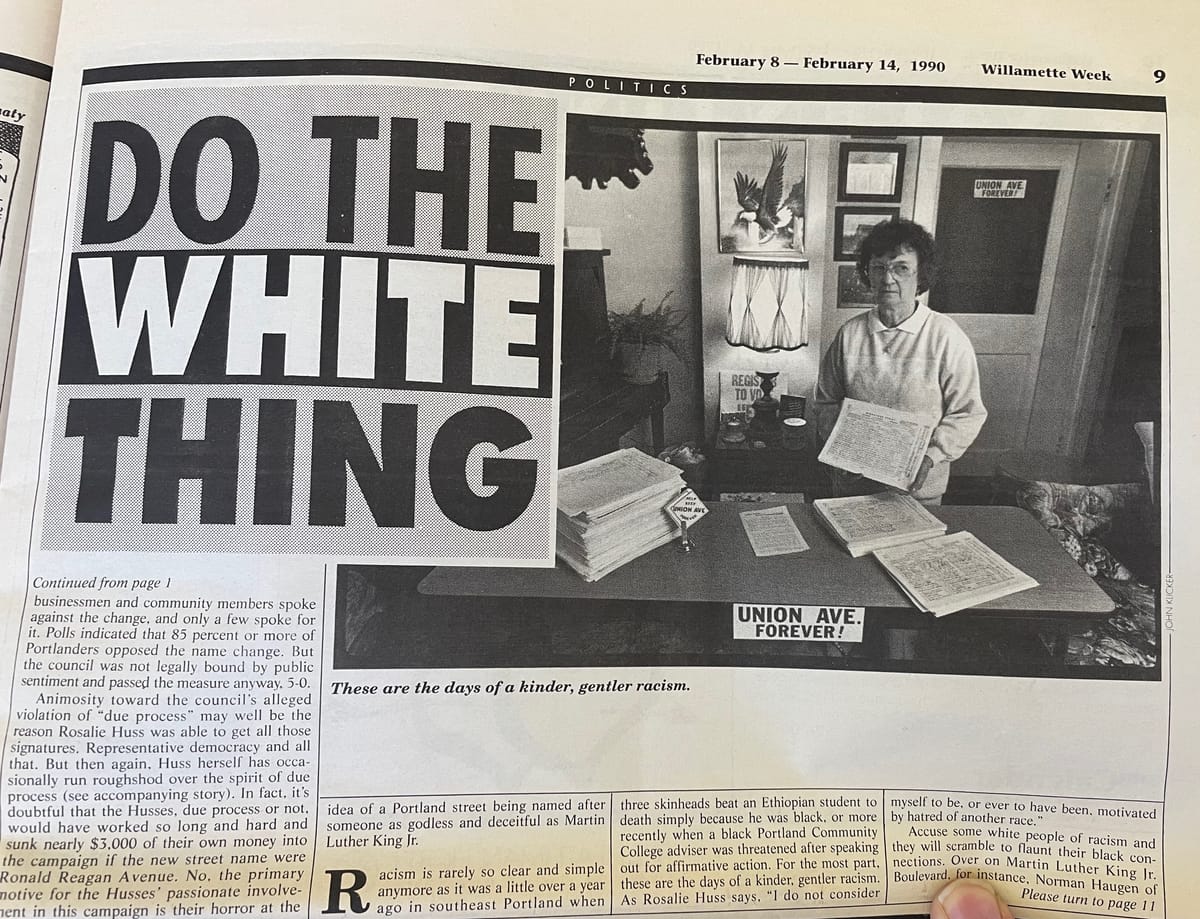 On this MLK Day, we should remember the people who in 1989 wanted to take MLK's name off a Portland street, but for totally not-racist reasons!